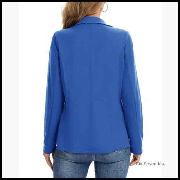 Long Sleeve Lapel Button Jersey Knit Blazer with Pockets